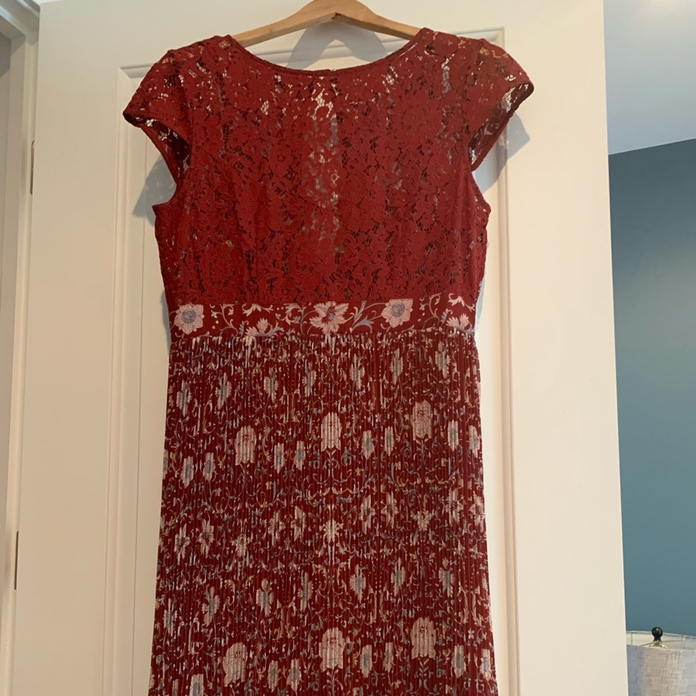 Rust pleated dress Tracy Reese at Anthropology.